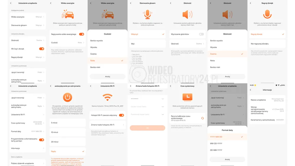 ustawienia dodatkowe w kamerze samochodowej 70mai m310 plus 2k